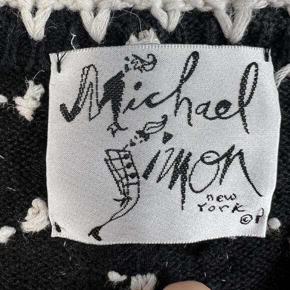 Vtg Michael Simon NYC Sz L Cardigan Sweater Snowflake Ski Black Embroidered 1995 - Picture 4 of 10